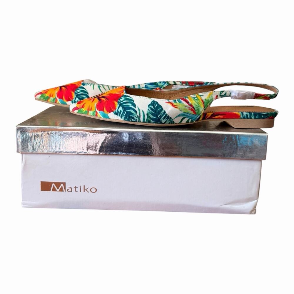 Matiko Hawaiian Floral Slingback Pointed Toe Flats Size 36 Tropical Print NIB - Picture 5 of 16